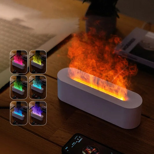 USB-powered RGB flame aroma diffuser for bedroom ambiance,7 colors