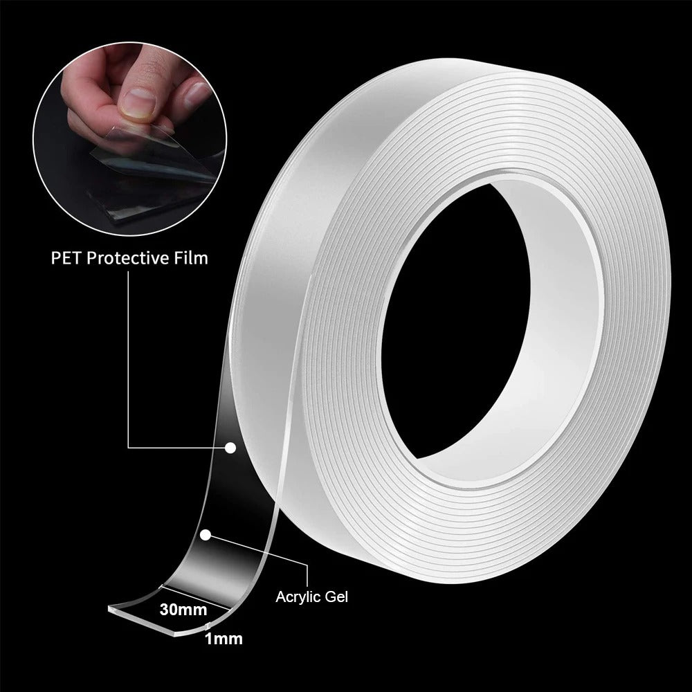 Nano Double Sided Tape: Strong, transparent, heavy-duty, reusable, waterproof, 1-10M 🌟